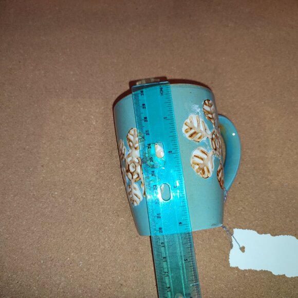 Blue Mug with Coffee Snowflakes Christmas Winter Tea Ceramic Embossed Pattern - Picture 8 of 8
